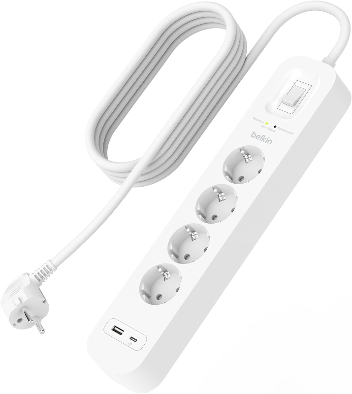 Мережевий фільтр Belkin 4хТип F, USB-A/USB-C (SRB001VF2M)